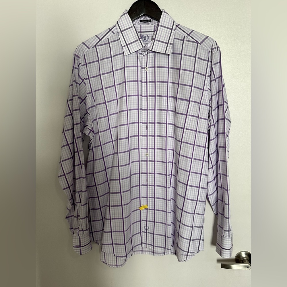 Bugatchi Uomo Purple Plaid Long Sleeve Men's Dress Shirt Size Large Classic Fit